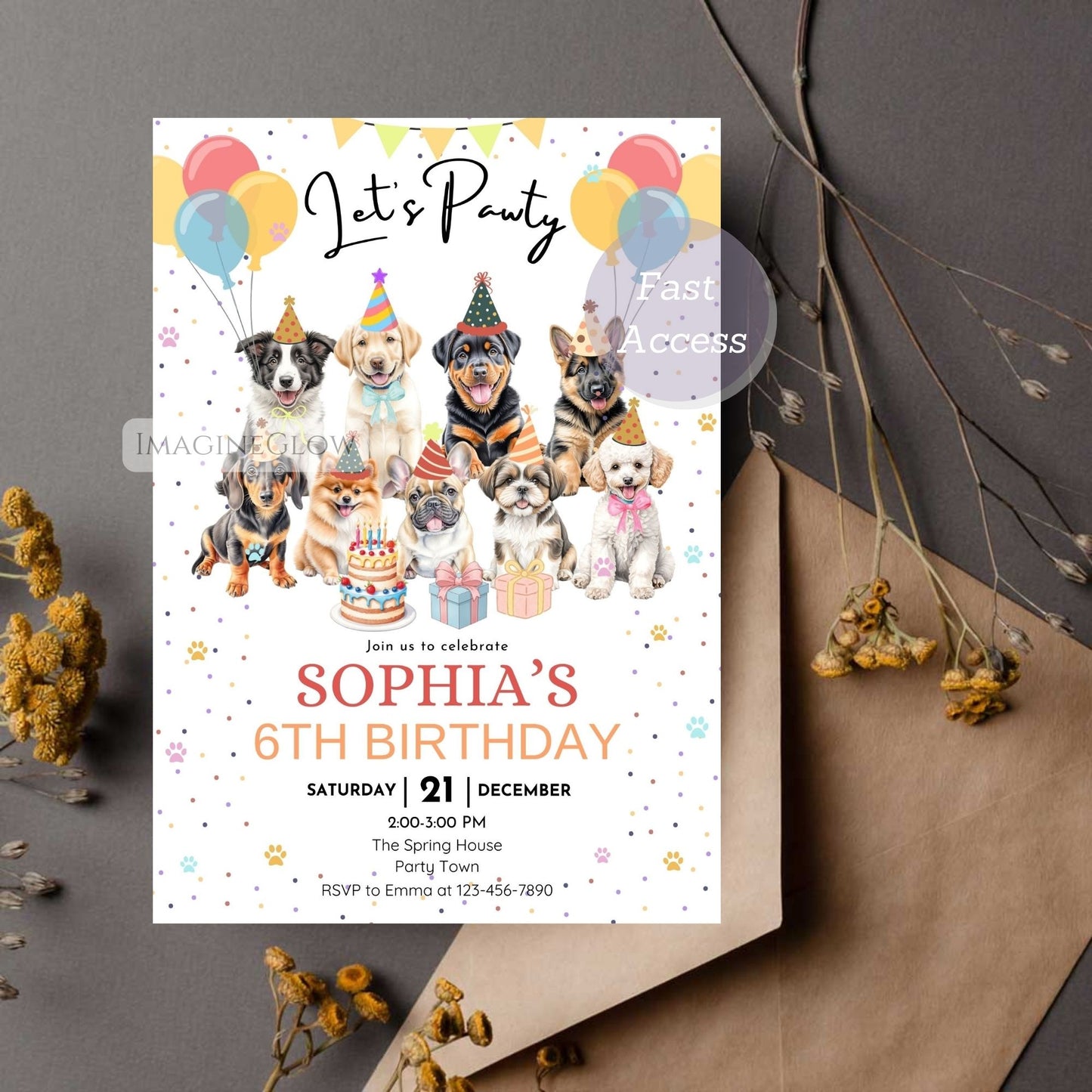 dog themed birthday party invite