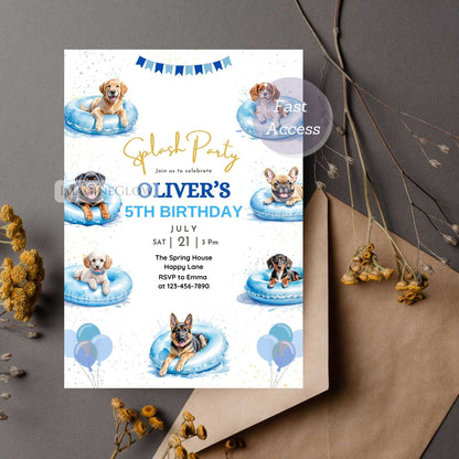 puppy swim party birthday invite