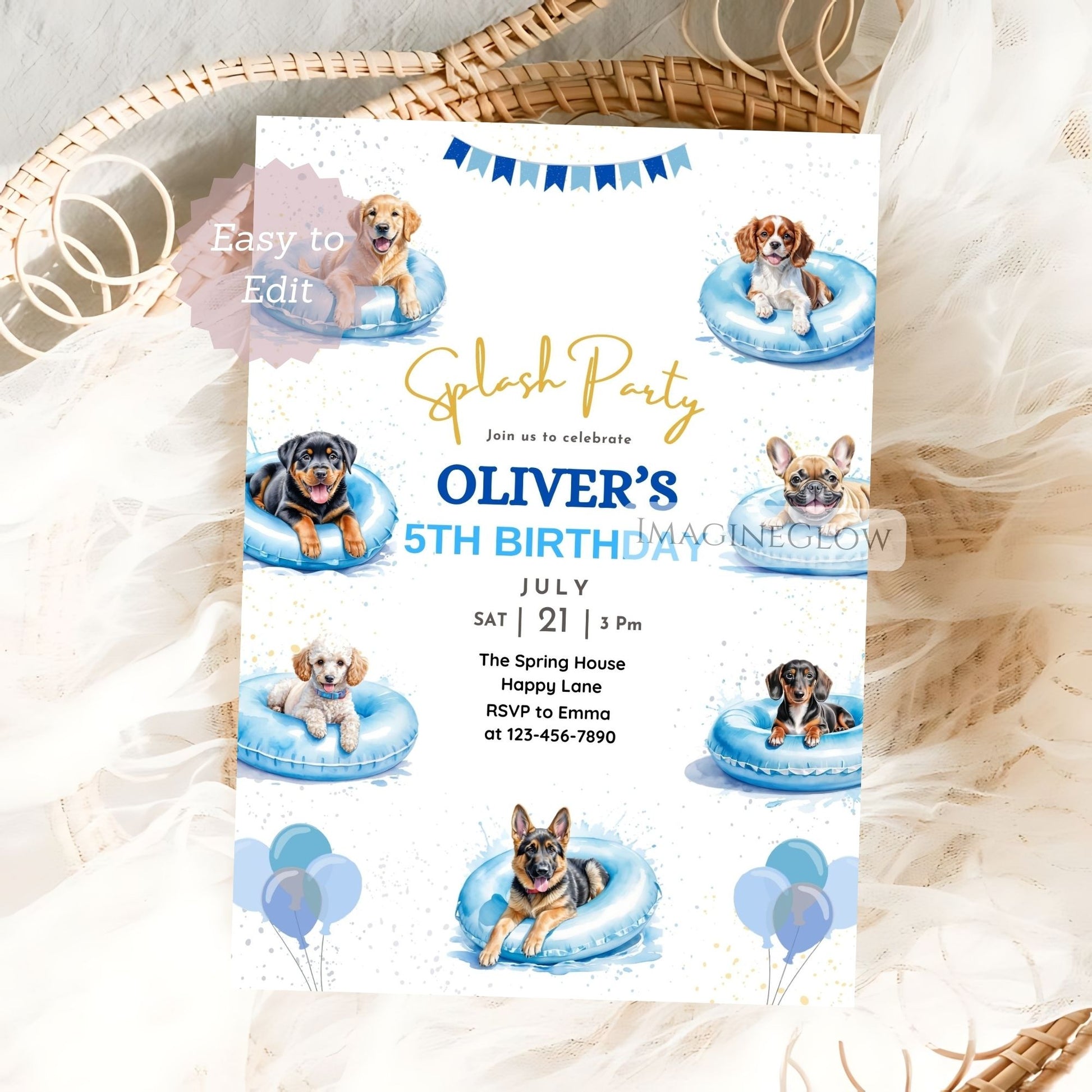 puppy swim party birthday invite