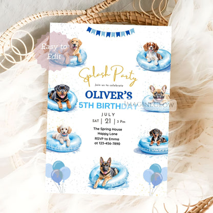 puppy swim party birthday invite