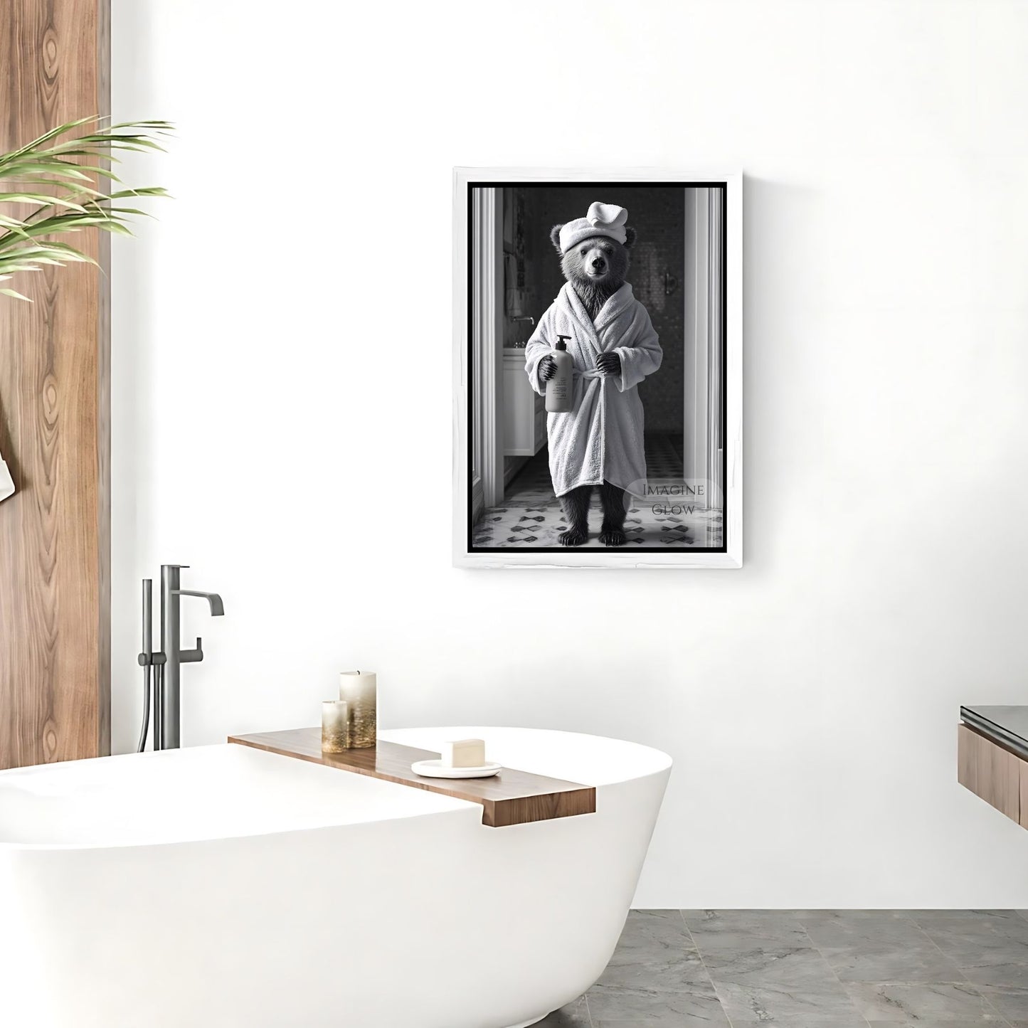 Bear bathtub art print for animal-themed bathroom decor