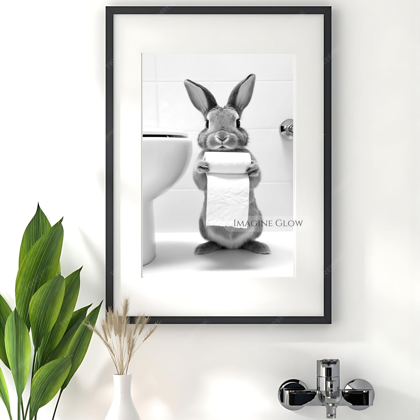 Bunny Restroom Wall Art - Funny Bathroom Humor Print - Digital Art
