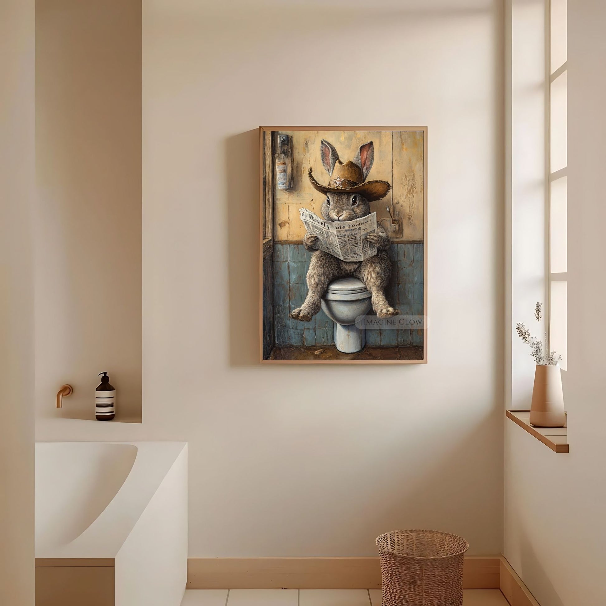 Rabbit bathroom poster funny restroom wall decor.
