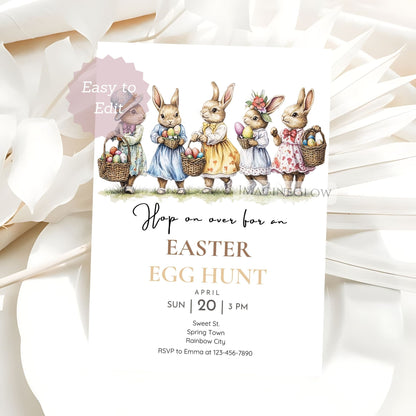 editable vintage bunny spring invitation
