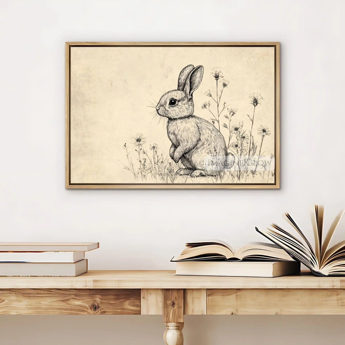 Antique rabbit illustration for Easter wall decor.
