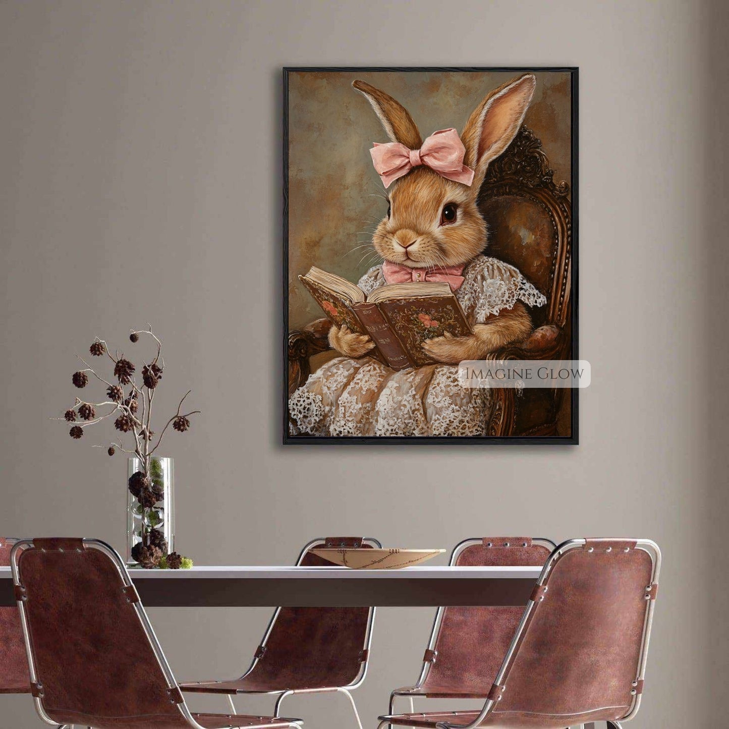 Whimsical rabbit reading book digital artwork
