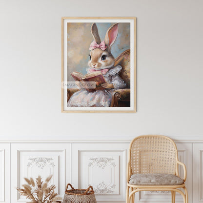 Vintage rabbit book lover artwork
