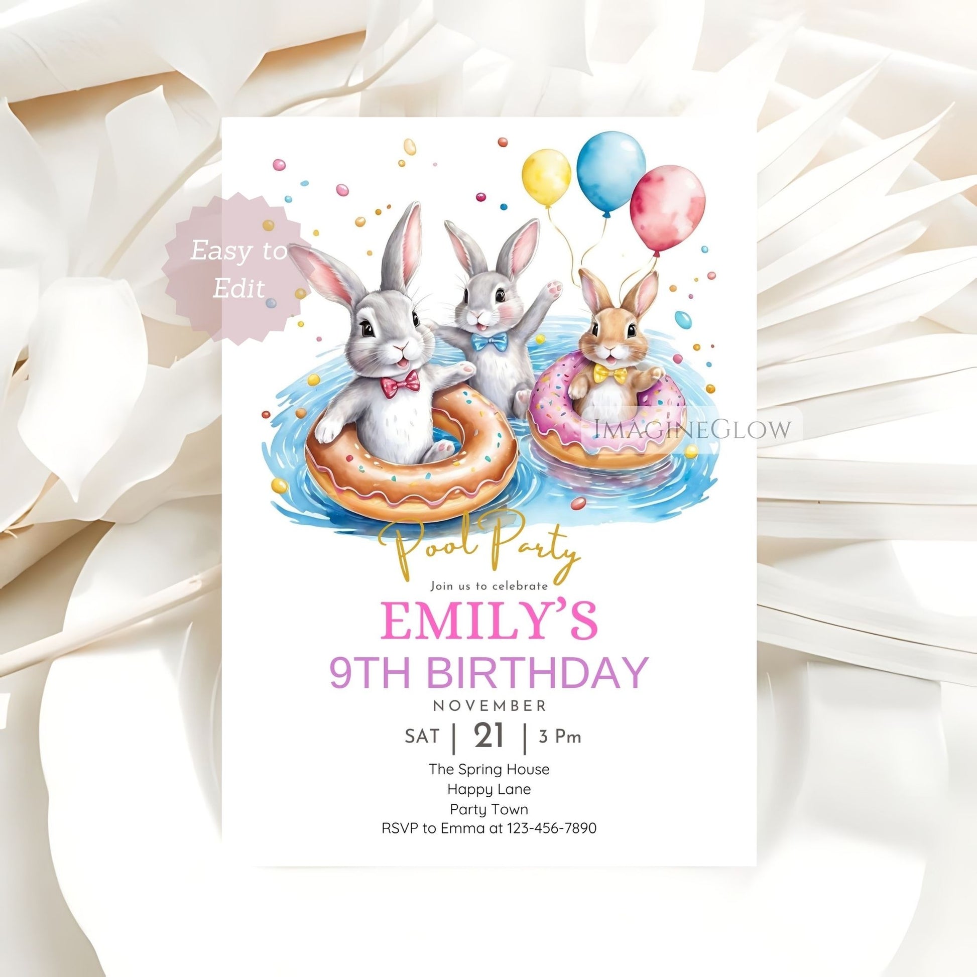 Custom rabbit summer birthday invitation

