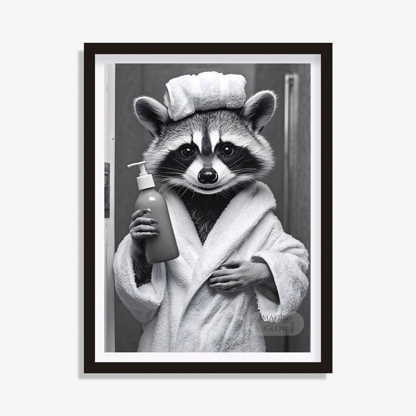 Raccoon Bathroom Wall Art - Black and White Restroom Decor – Imagine Glow
