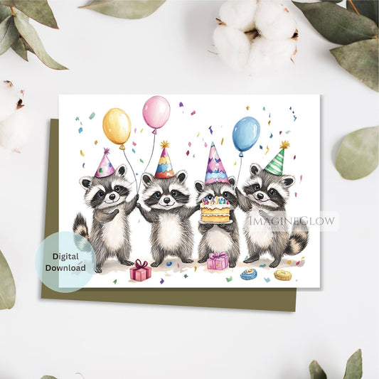 raccoon birthday card printable
woodland animal digital card
