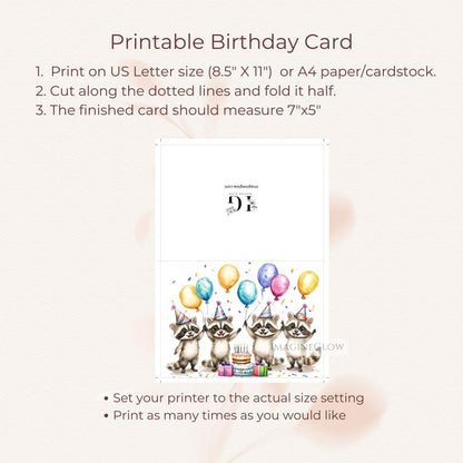 rustic raccoon birthday card digital
forest theme raccoon greeting
cute raccoon printable card
animal lover birthday card raccoon