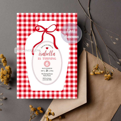 red gingham birthday celebration invite