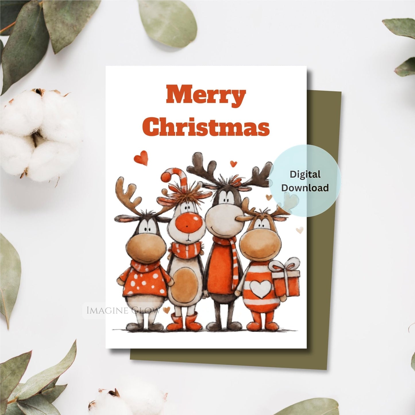 festive rudolph christmas card
holiday reindeer greeting card
