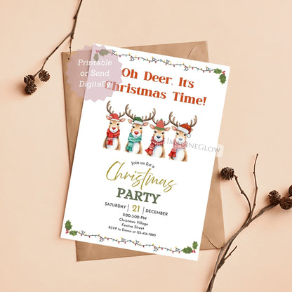 printable festive reindeer party card
