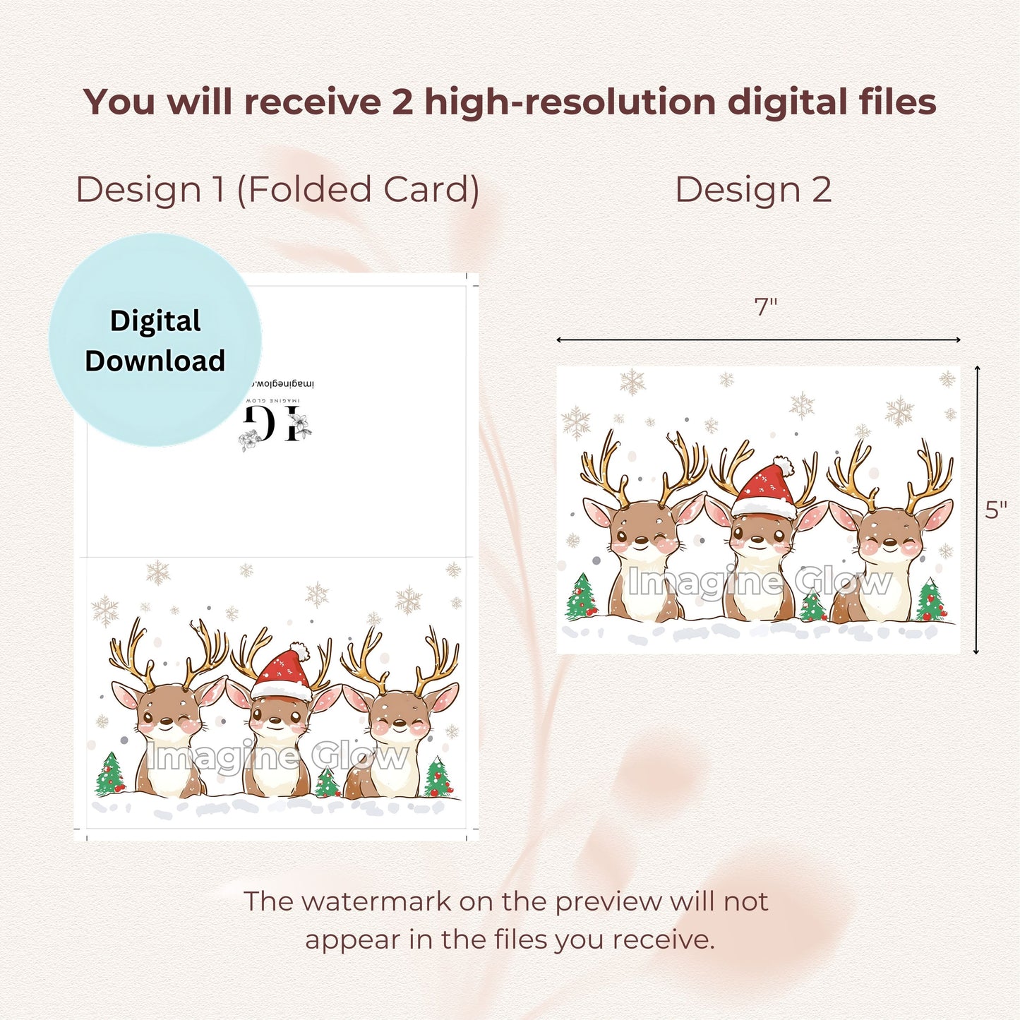 Adorable reindeer Christmas cards set of 4 for sending holiday cheer