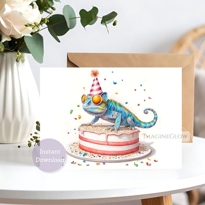 Chameleon birthday card
Colorful chameleon greeting card
Printable chameleon birthday card
