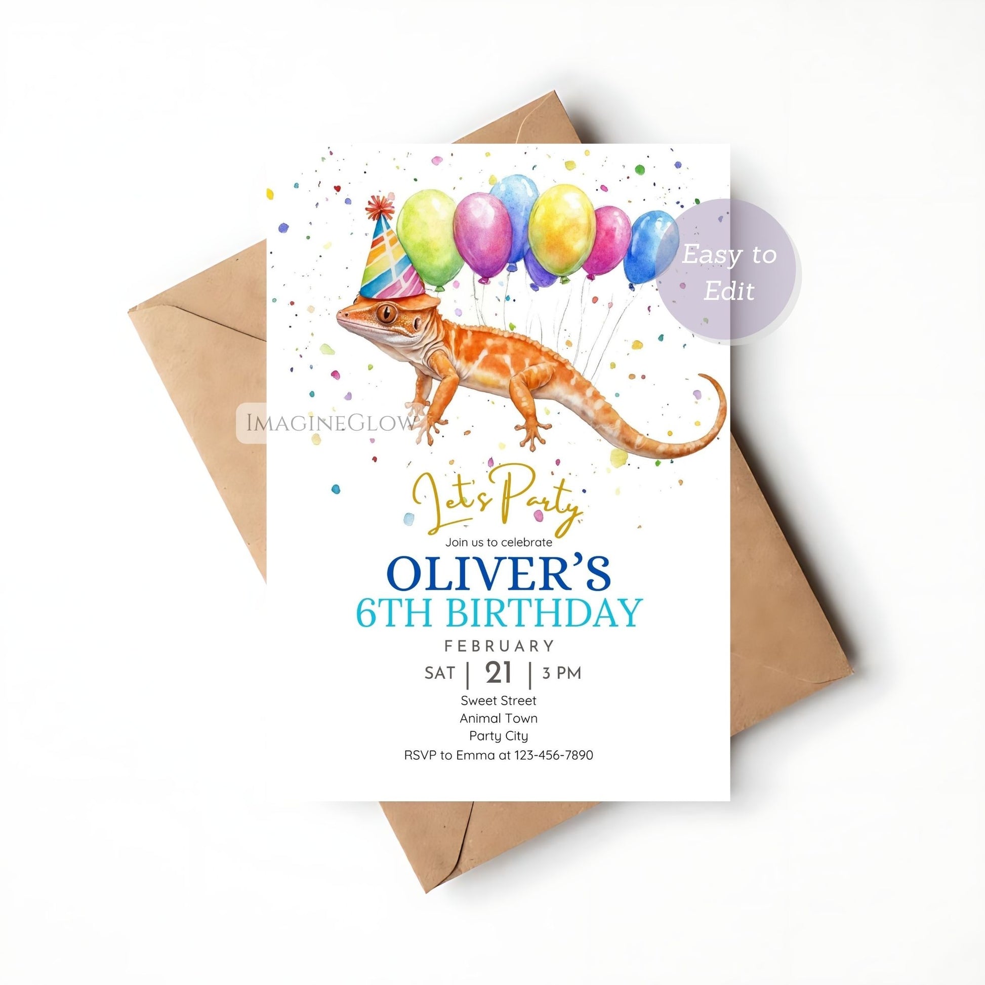 custom reptile birthday invitation
crested gecko party invite for kids
