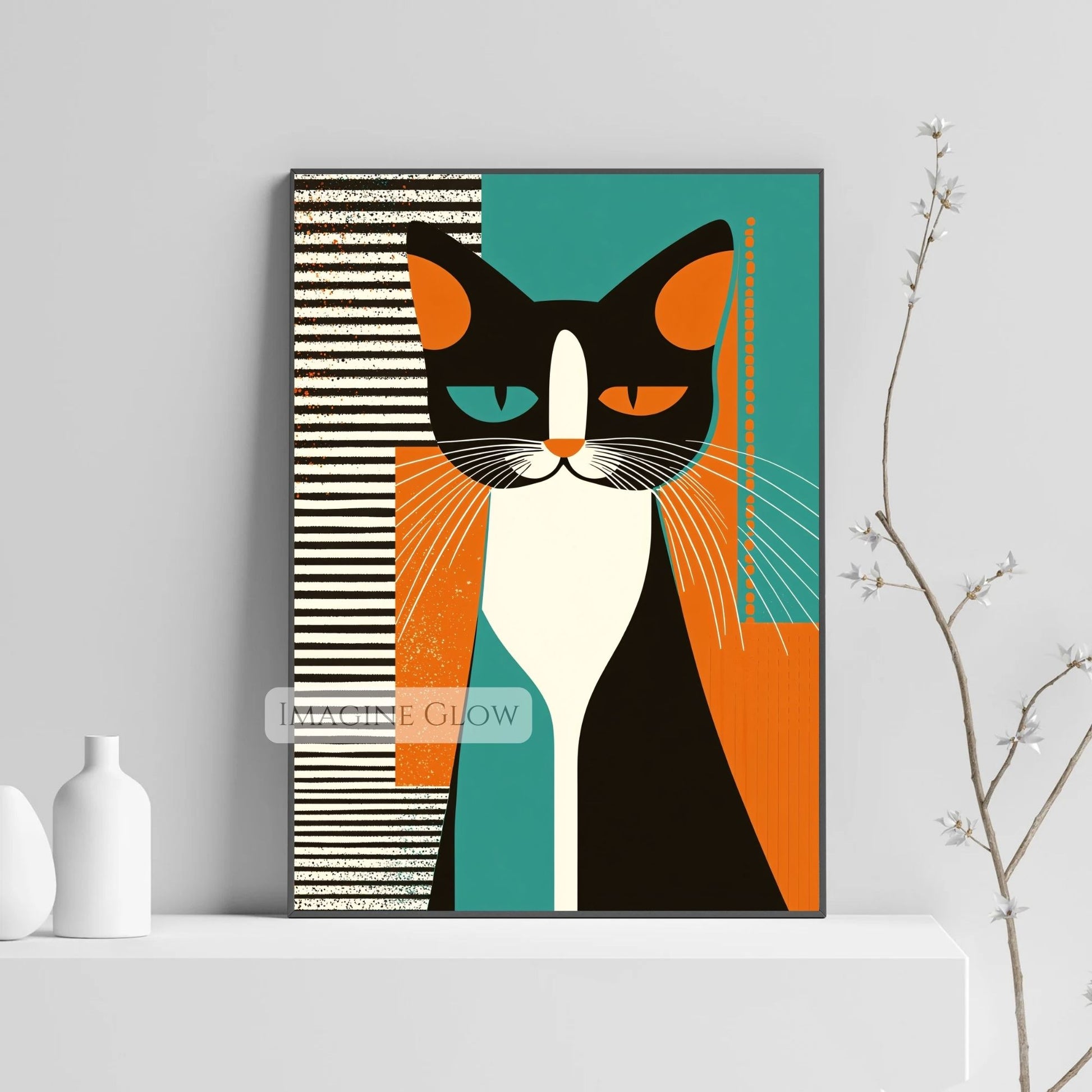 Quirky abstract retro cat art for cat enthusiasts