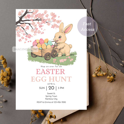 Printable Vintage Bunny Easter Invitation for Egg Hunt
