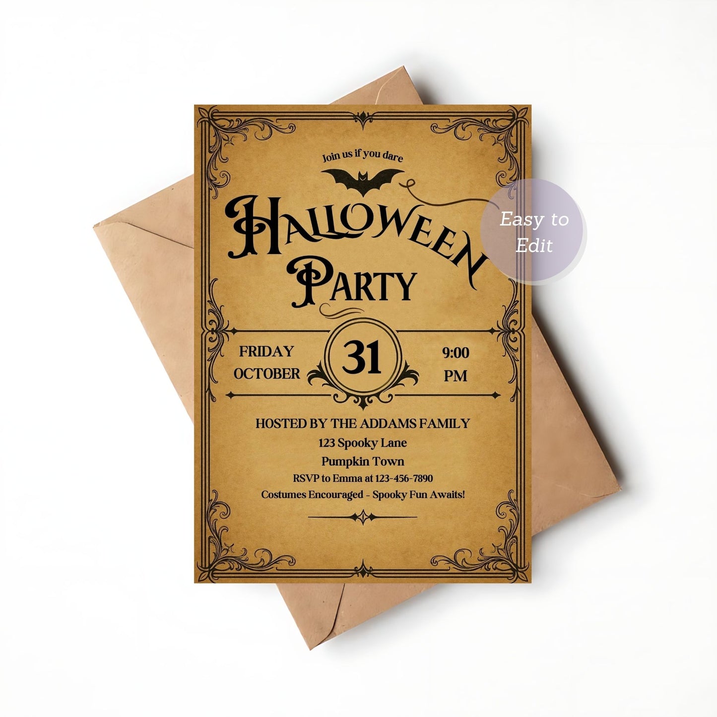 folk art halloween printable card
