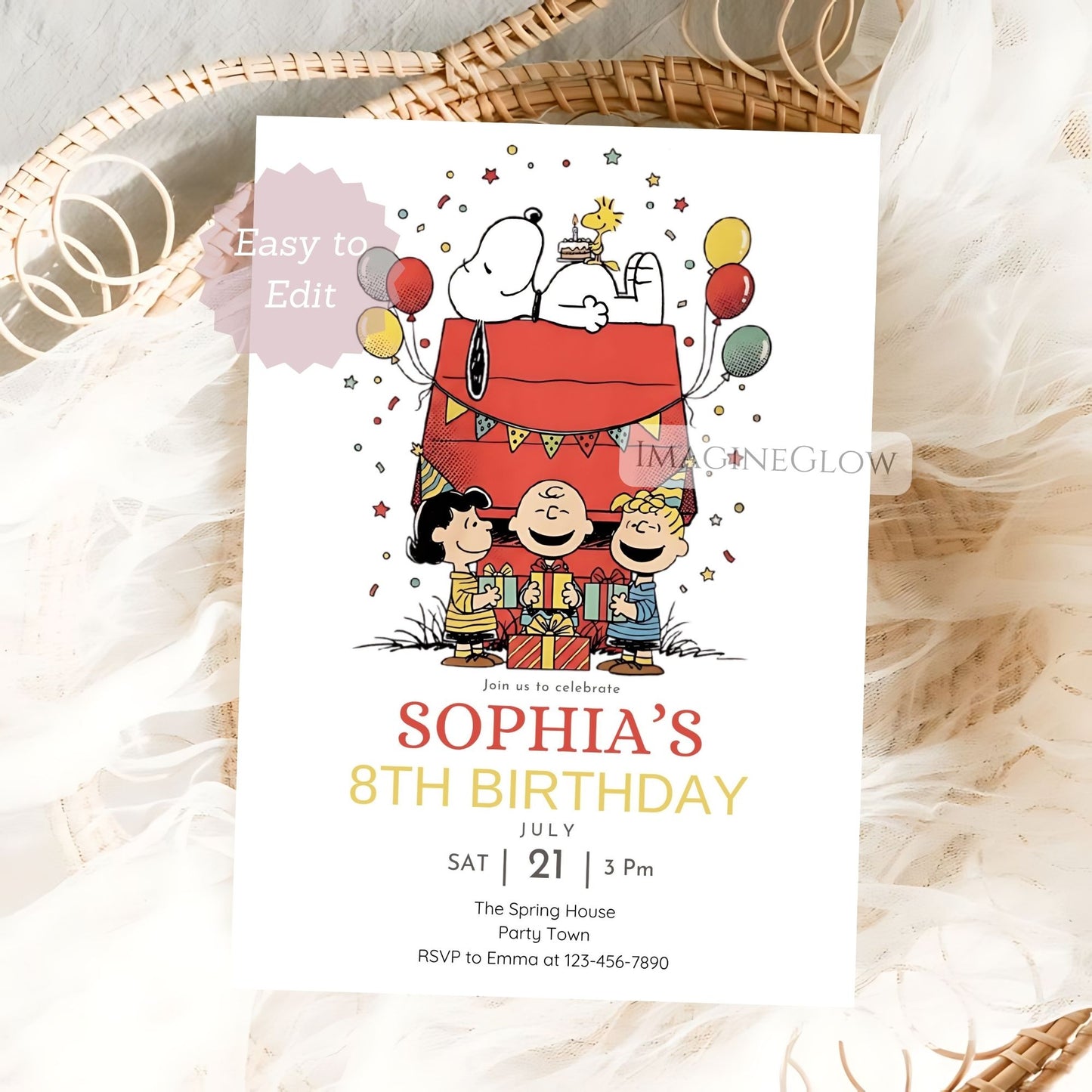 printable snoopy birthday invitation digital download
