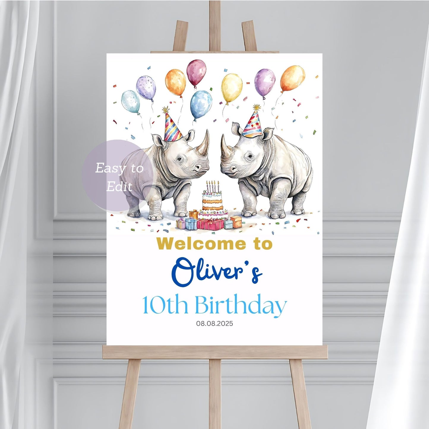 rhino birthday welcome sign
safari jungle party welcome sign
