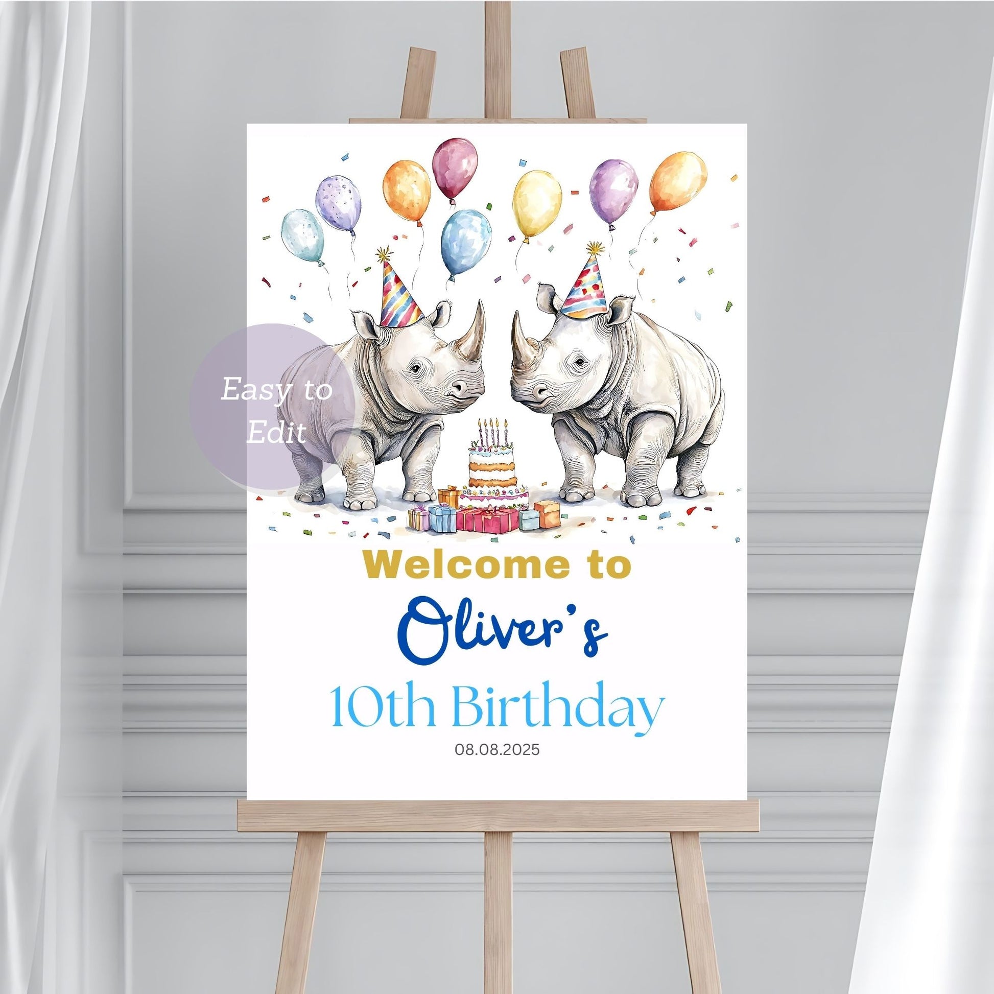rhino birthday welcome sign
safari jungle party welcome sign
