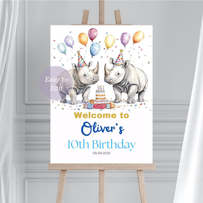 rhino birthday welcome sign
safari jungle party welcome sign
