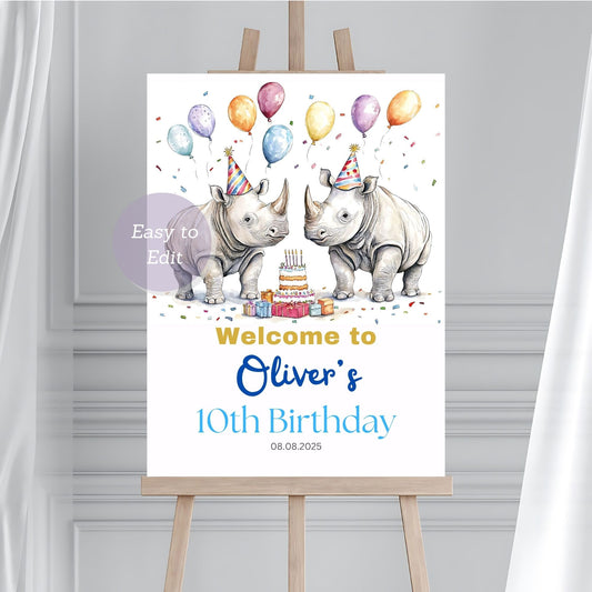 rhino birthday welcome sign
safari jungle party welcome sign

