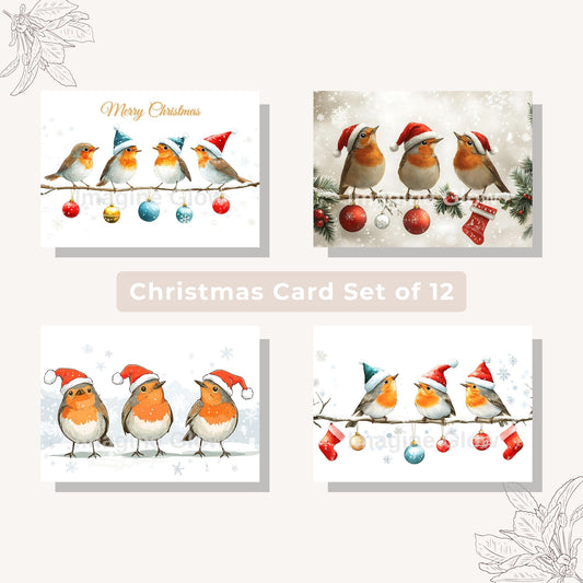 Robin Christmas card set of 12 printable holiday greeting cards