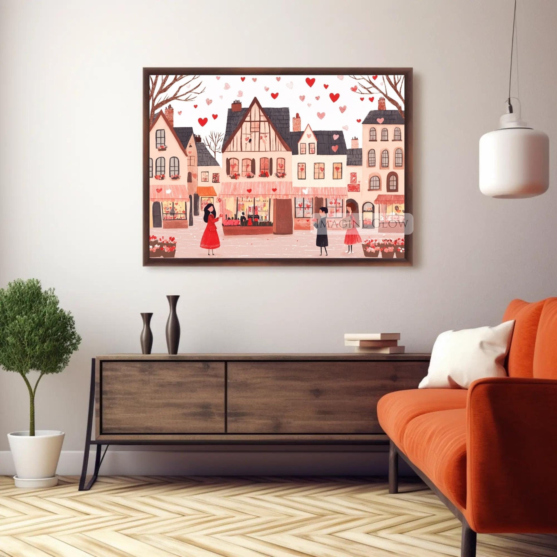 Love-inspired cozy village art for home decor
