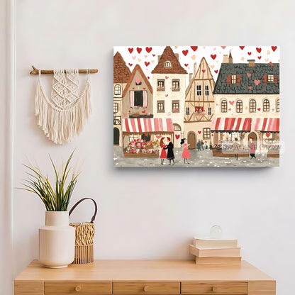 Love-filled Valentine's Day town scene art print
