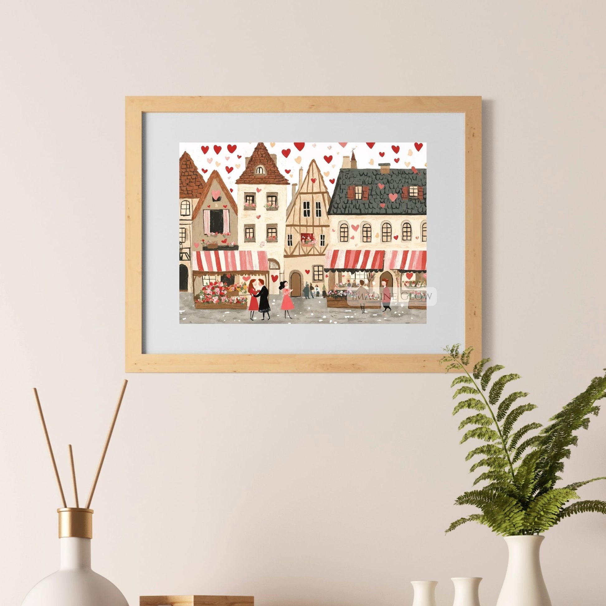 Valentine's Day wall art with a charming townscape design
