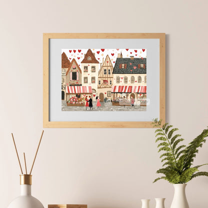 Valentine's Day wall art with a charming townscape design
