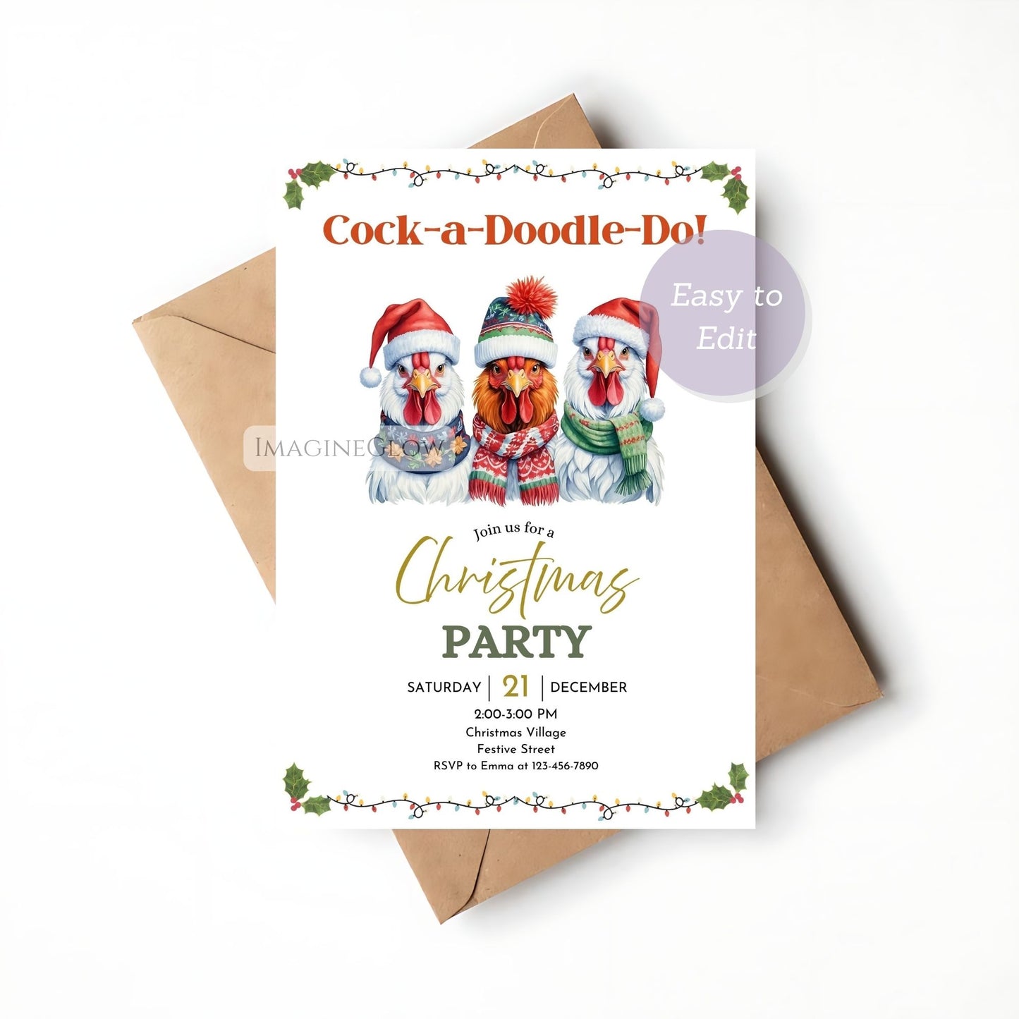 rustic rooster christmas celebration card