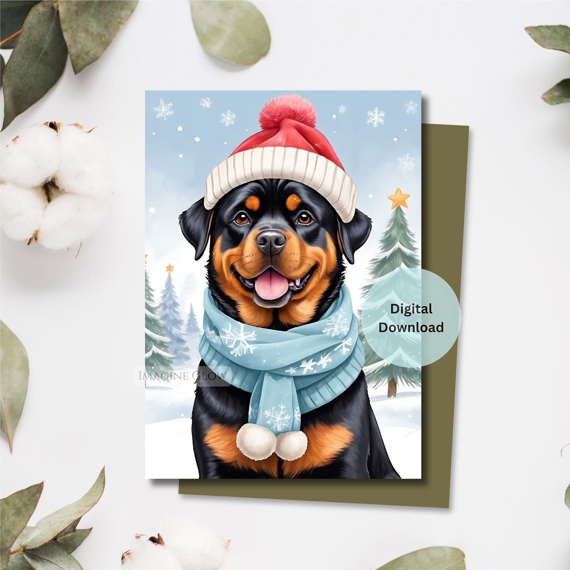 holiday rottweiler christmas card for dog lovers
winter rottweiler christmas greeting

