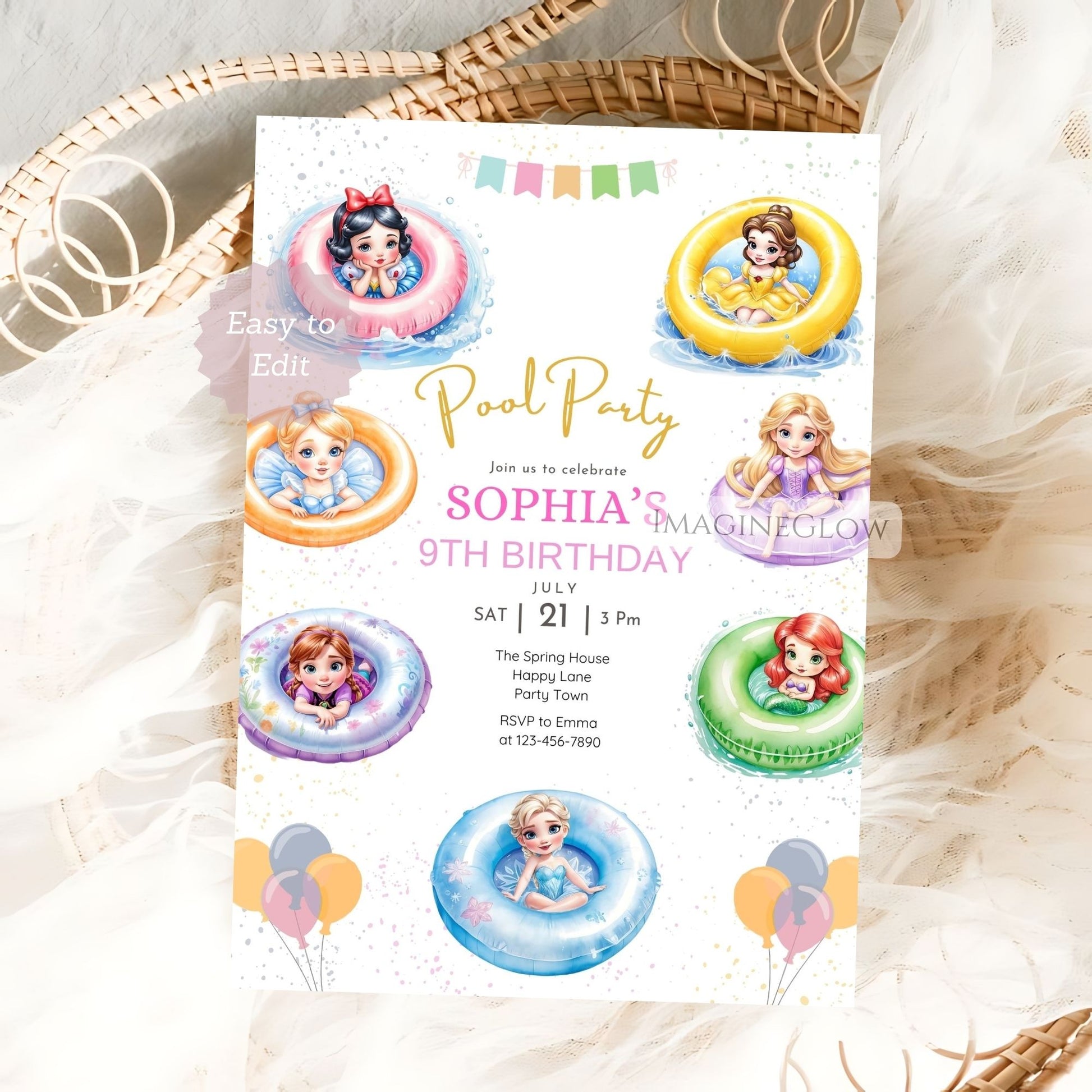 elsa anna ariel belle rapunzel invite
