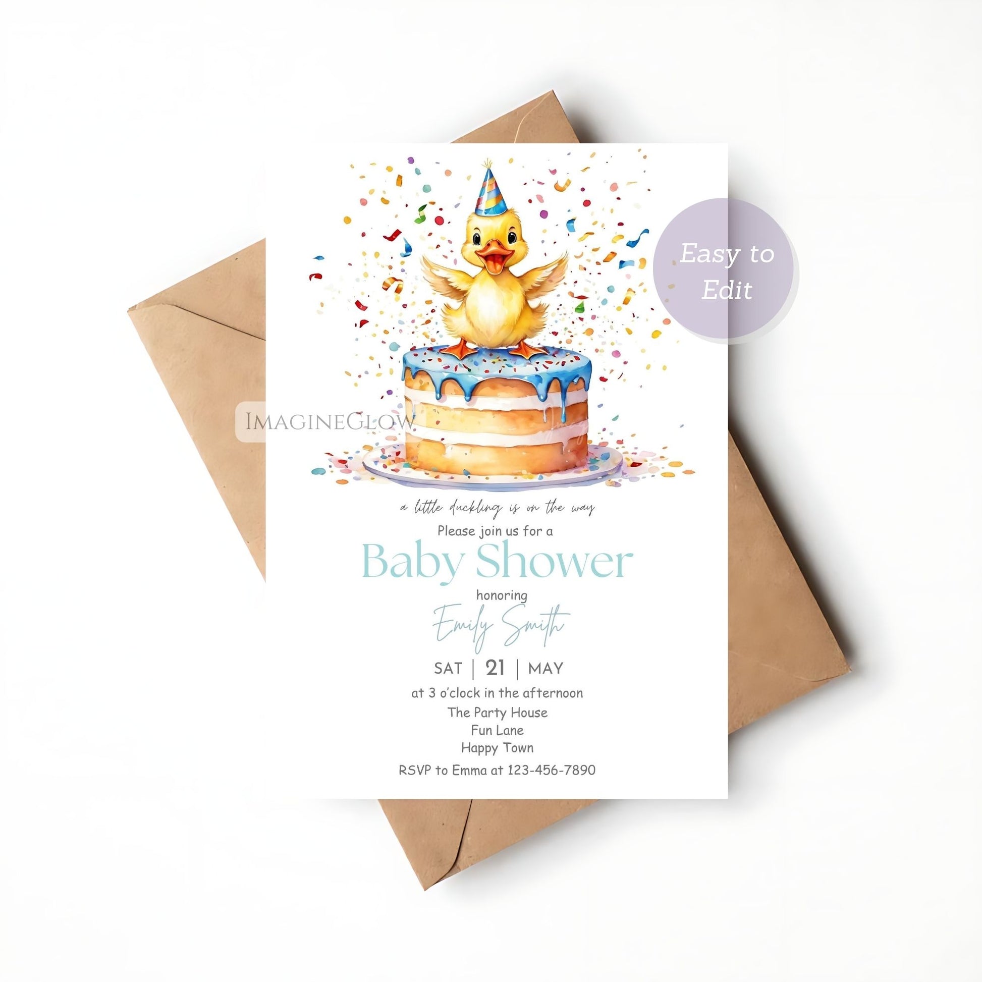 Baby boy duck baby shower invite with thank you card
