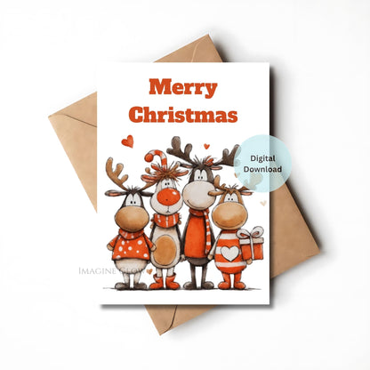 reindeer christmas card printable
rudolph holiday greeting card
