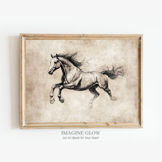 Antique galloping horse illustration for equestrian lovers.
