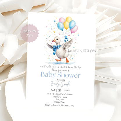 silly goose baby shower invitation boy
blue farm baby shower invite
