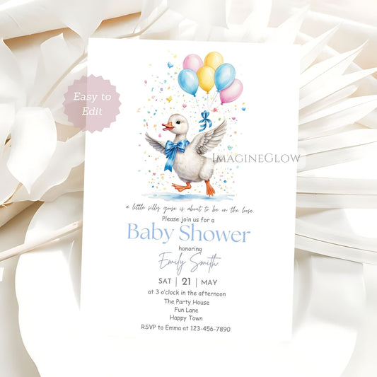 silly goose baby shower invitation boy
blue farm baby shower invite

