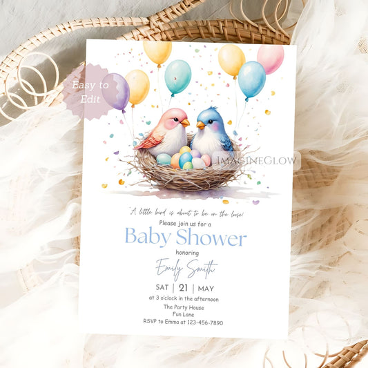 digital baby shower invite with nest
