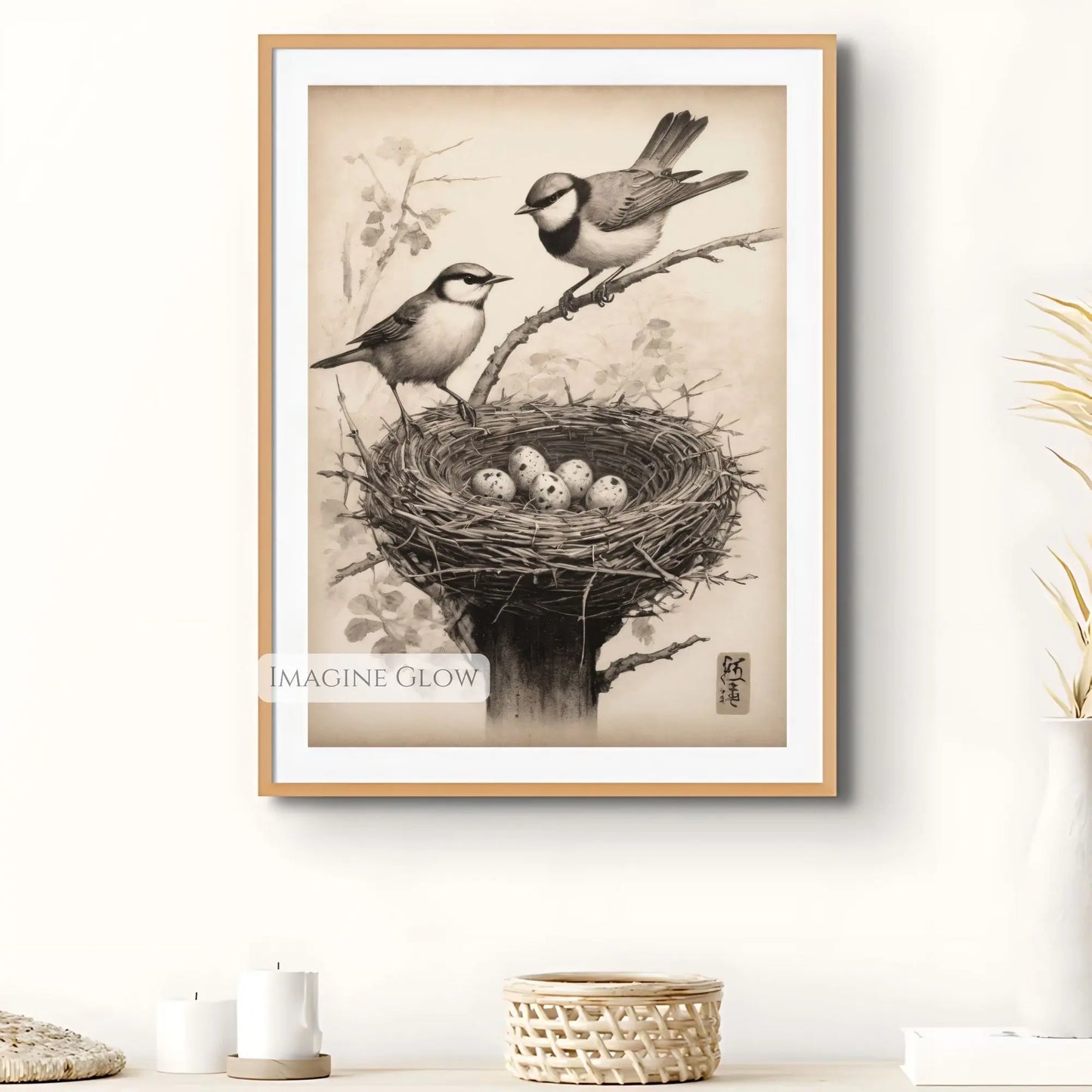 Spring-themed bird nest painting for nature lovers
