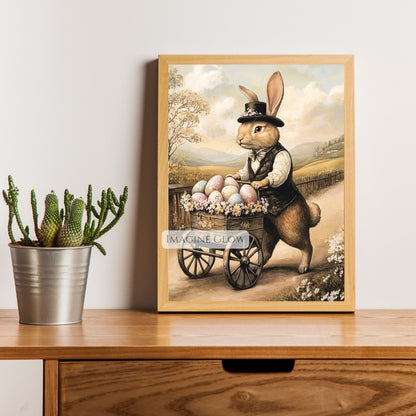 Nostalgic Victorian rabbit with Easter eggs wall art.