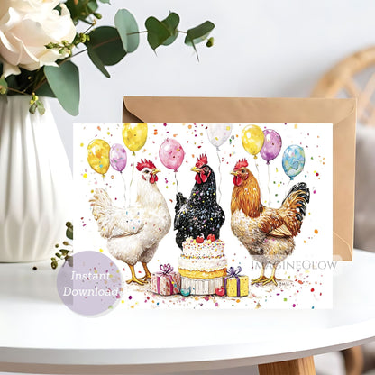 Chicken Birthday Card - Cute Farm Animal Card - Rustic Country Greeting