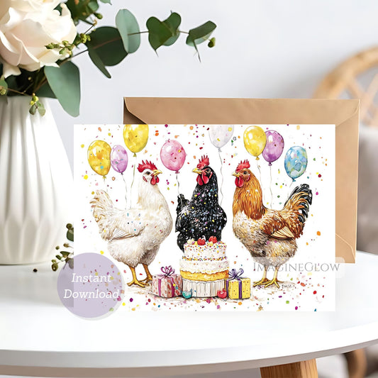 Chicken Birthday Card - Cute Farm Animal Card - Rustic Country Greeting