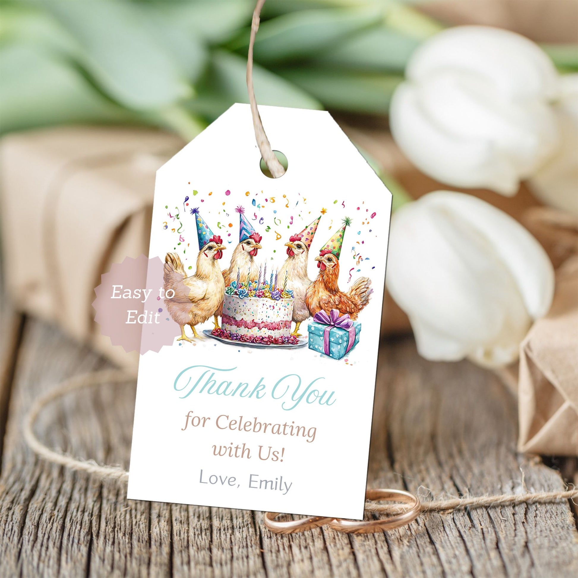 chicken hen favor tags printable digital
editable farm animal party favor tags
