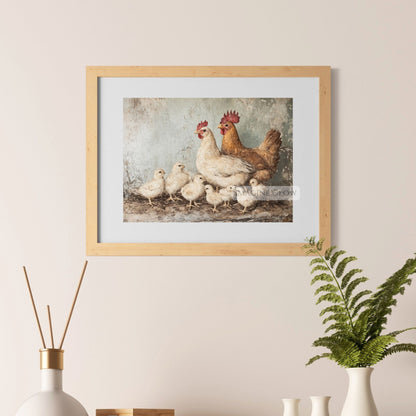 Rustic vintage chicken and chicks wall art

