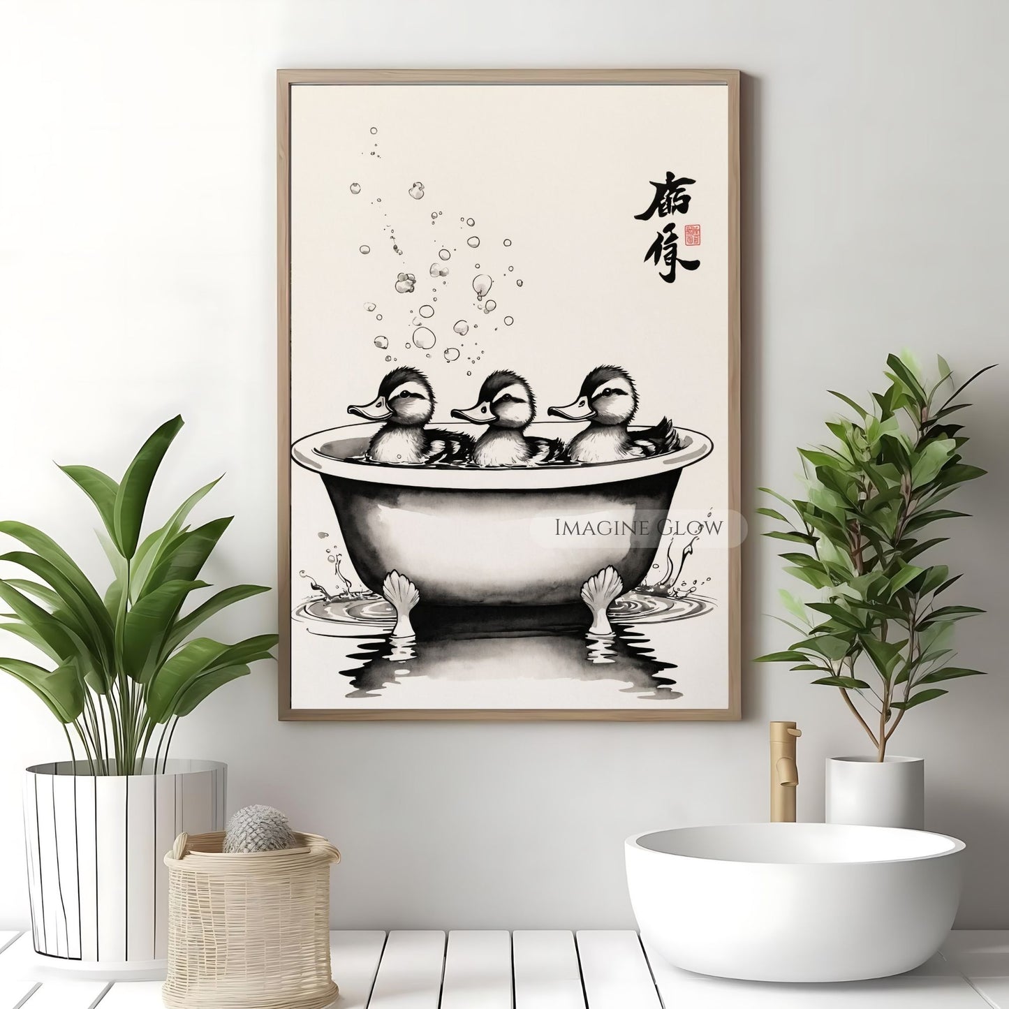 Vintage-inspired duck bathroom print for home decor
